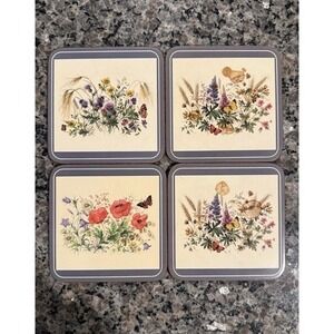 Vintage Pimpernel Coasters Set 4 Cork Backing Meadow‎ Floral Poppies Butterflies
